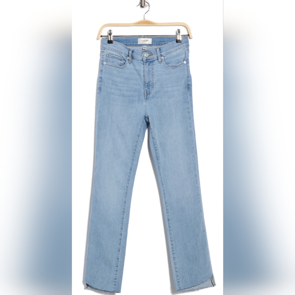 (1770) FRAME Le High Straight Raw Hem Cropped Jeans, Size 27